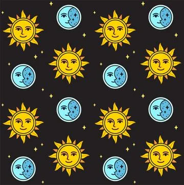Sun and moon pattern Stock Illustration