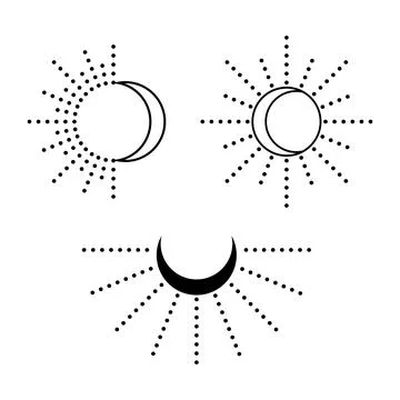 Sun and moon set. Simple graphic style. Black objects isolated on white backg Stock Illustration