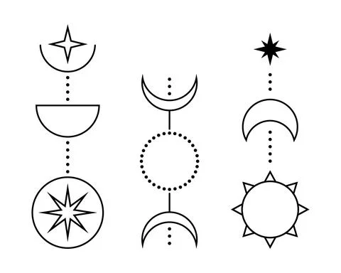 Sun and moon set. Simple graphic style. Black objects isolated on white backg Stock Illustration