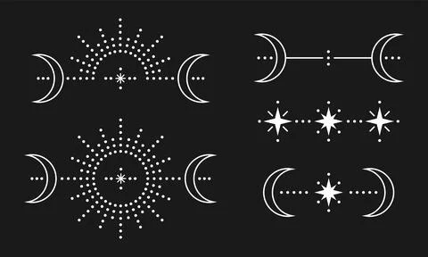 Sun and moon set. Simple graphic style. Universal use. White objects isolated Stock Illustration