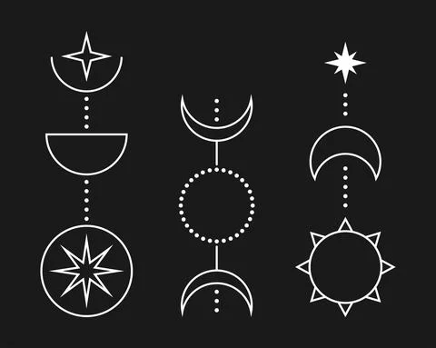 Sun and moon set. Simple graphic style. Universal use. White objects isolated Stock Illustration