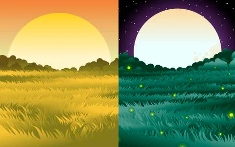 Sun and moon sky Stock Illustration