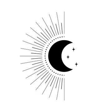 Sun and moon tatoo vector illustration. Stars mystical concept drawn. Stock Illustration