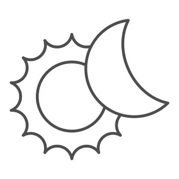 The sun and moon thin line icon. Solar eclipse vector illustration isolated on Ilustração Stock