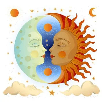 Sun and moon withe Stock Illustration