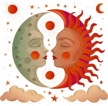 Sun and moon withe Stock Illustration