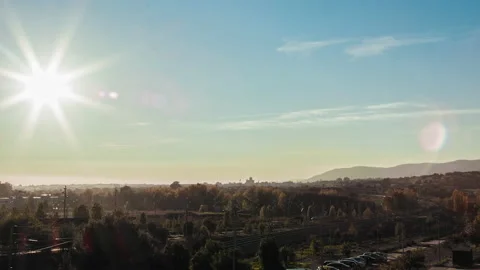 Sun And Moving Clouds Over Landscape in Rabanales XXI, Cordoba - Time Lapse Vídeo Stock 146251611