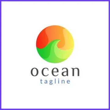 The sun and ocean waves are green with a gradient color Stock Illustration