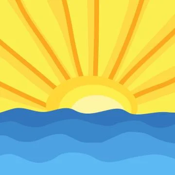Sun and ocean waves, hand draw. Vector Illustration Stock-Illustration