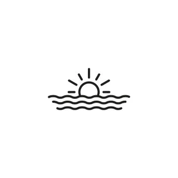 Sun and ocean waves icon vector Stock Illustration