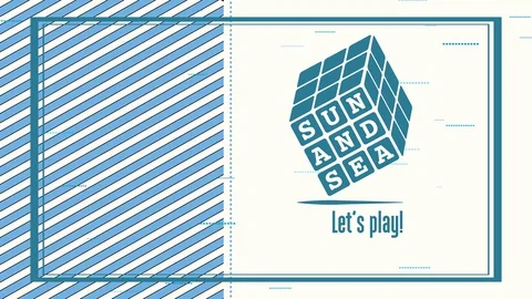 Sun and ocean written on blue rubik cube fixed up words lets play forming a Stock Footage 129919131