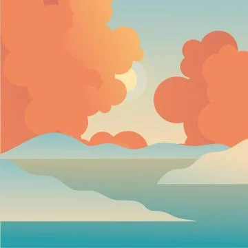 Sun and orange clouds over sea vector design Stockillustratie