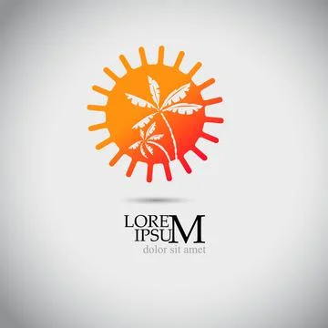 Sun and palm trees logo. Vector illustration Stock Illustration