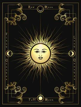 Sun and Phases of Moon Medieval Astrological Illustration Stock Illustration