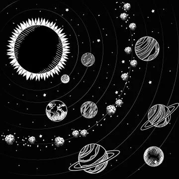 Sun and planets draws of solar system design Illustrazione stock
