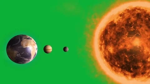 Sun and planets revolving in 3d solar system animation on chroma key green scree Stock Footage 313578465