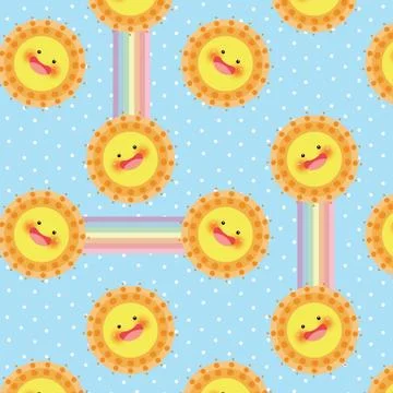 Sun and rainbow vector seamless pattern Illustrazione stock