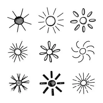 Sun and rays icons set. isolated objects silhouettes 스톡 일러스트