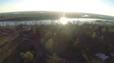 Sun and river. Charm of nature. Aerial Stock Footage 37048608