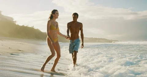 Sun and sea makes this couple happy Stock Footage 101346286