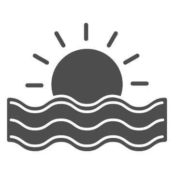 Sun and sea waves solid icon, Sea cruise concept, sunset sign on white イラスト素材