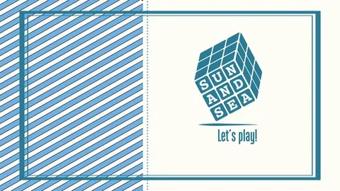 Sun and sea written on blue rubik cube placed above words lets play creating a Stock Footage 129919072