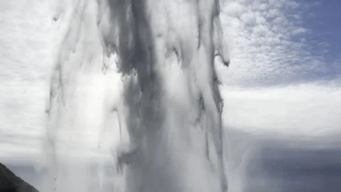 Sun and sky behind Waterfall Iceland glacial water rushing 4k hdr Stock Footage 279350133