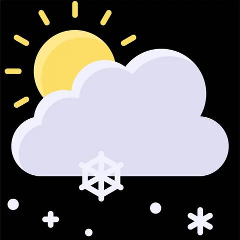 Sun and Snow cloud icon, Winter city related vector Stock Illustration