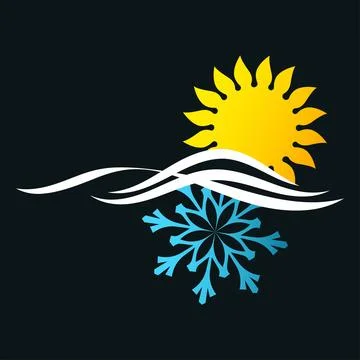Sun and snowflake with air flow waves. Symbol for air conditioner Stock Illustration
