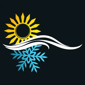Sun and snowflake with air flows. Air conditioner sign Stock Illustration