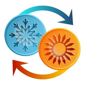 Sun and snowflake with arrows. Air conditioner symbol Stock Illustration