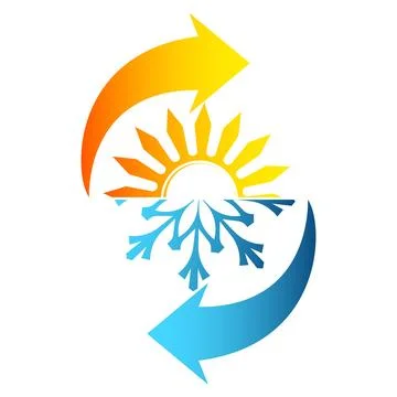 Sun and snowflake, blue and orange arrows Illustrazione stock