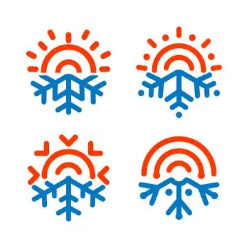 Sun and snowflake emblems. Weather, temperature icon. Freezing, heating, sunny Stock Illustration