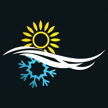 Sun and snowflake separated by air flows. Air conditioner sign Stock Illustration