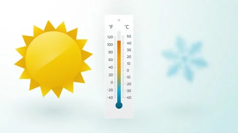 Sun and snowflake with thermometer and temperature fluctuation Stock Footage 45879293