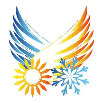 Sun and snowflake with wings unique design Stock Illustration