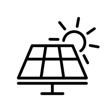 Sun and solar panel icon in linear style. Stock Illustration