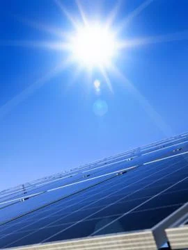 Sun and solar panel Stock Photos