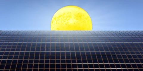 Sun and solar panels Stock Illustration