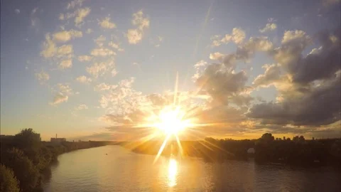 Sun And Sunset Over River And park Timelapse Stock Footage 81606909