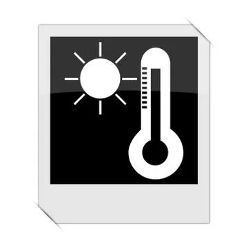 Sun and thermometer icon within a photo on white background. Stock-Illustration