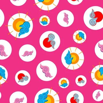 Sun and wave seamless pattern design on pink background Stock Illustration