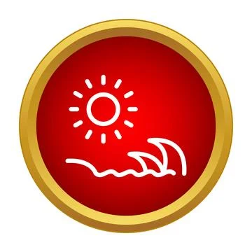Sun and waves weather icon in red circle Stock Illustration