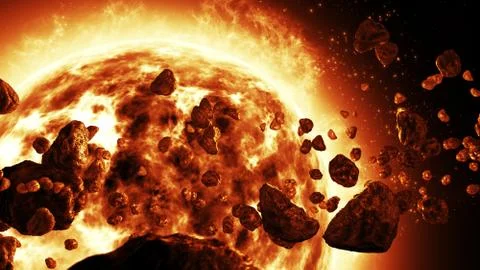 Sun attacked by Asteroids Illustrazione stock