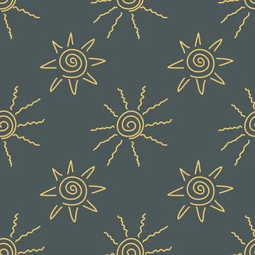 Sun baby drawing on dark background, simple cute childish seamless pattern Stock Illustration