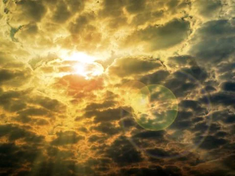 Sun back cloud and len flare of sunlight 写真素材