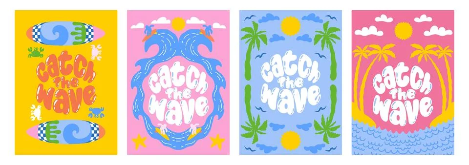 Sun background. Summer beach vacation. Retro surf graphic with tropical palm Stock Illustration