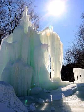 Sun backlighting Rush River Ice Sculpture Stock Photos