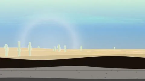 Sun-baked cactus panorama backdrop with atmospheric sky layer, cactus tree silho Stock Illustration