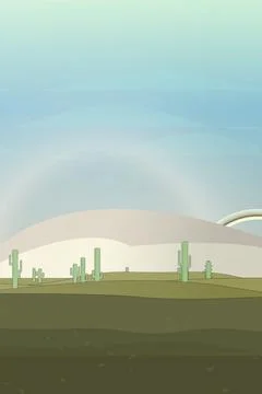 Sun-baked cactus panorama backdrop with atmospheric sky layer, cactus tree silho Stock Illustration